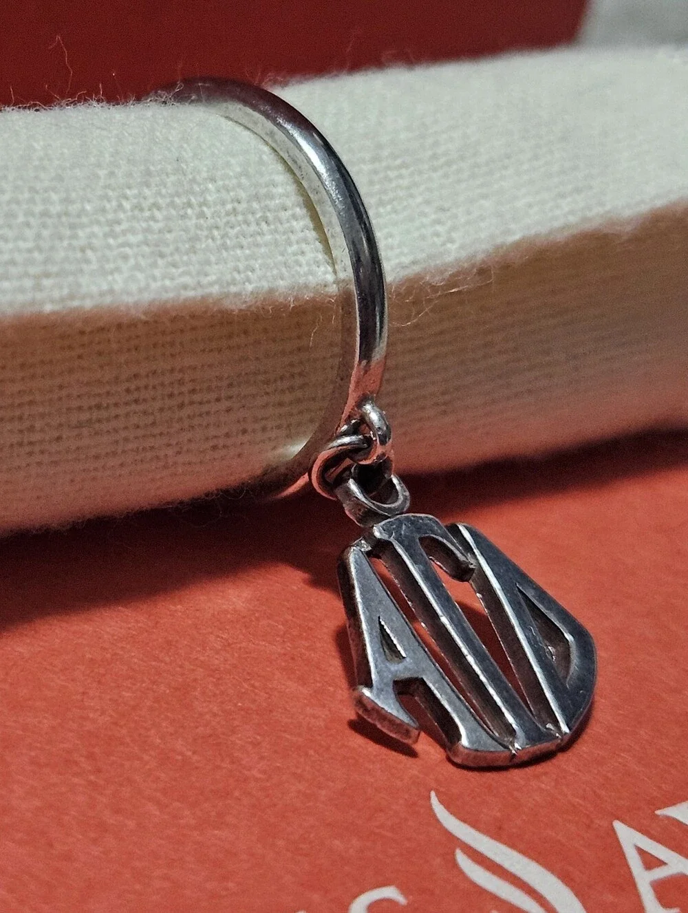 James Avery Vintage/Retired 'Alfa Gamma Delta' Dangle Silver Ring Charm - Size 7